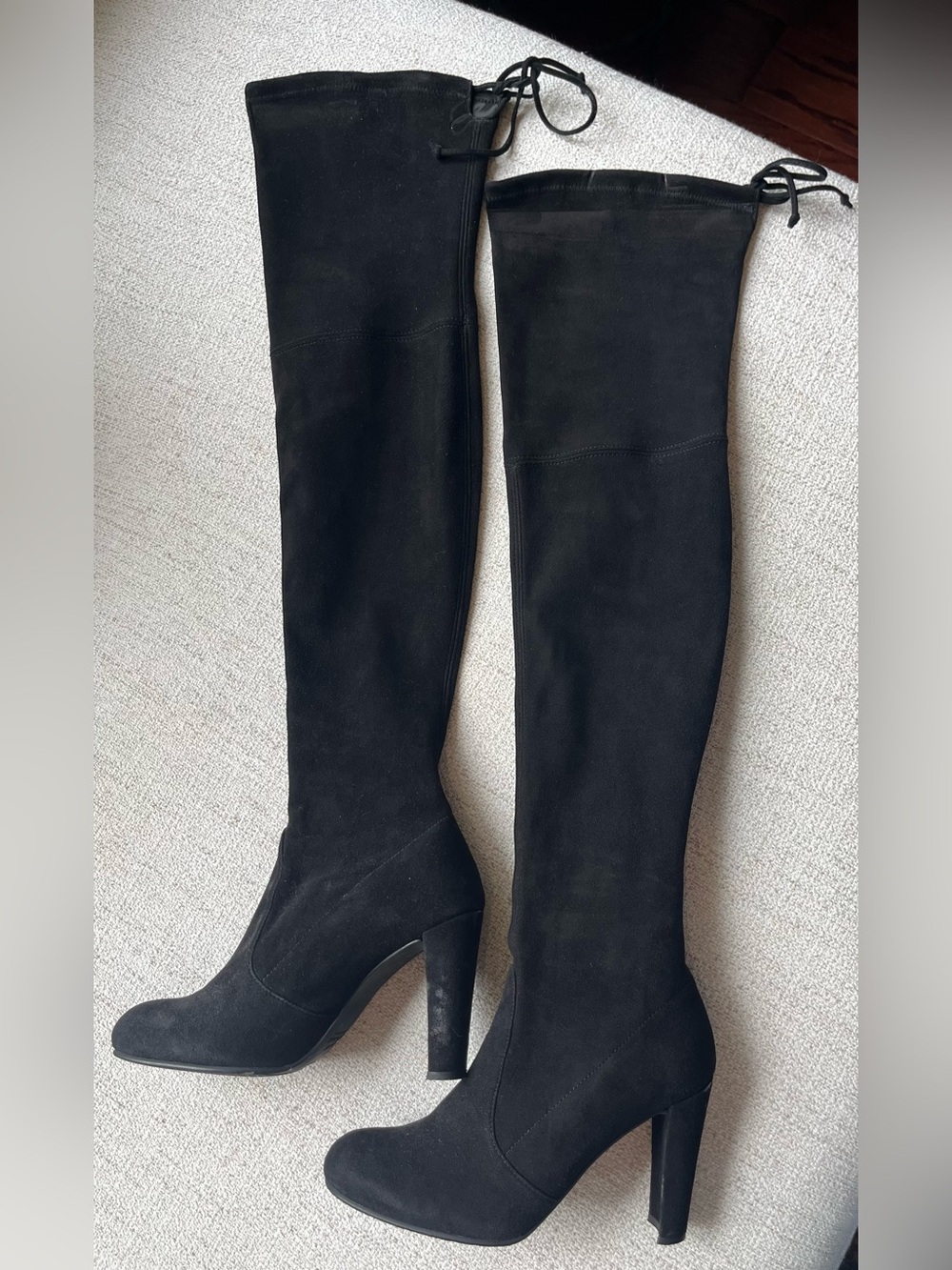 Stuart Weitzman Black Suede Over-the-Knee Heeled Boots
